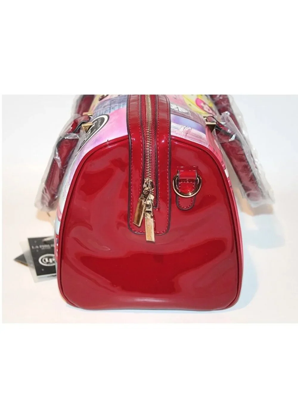 LP La Philipe Purse "Umbrella in London" Handbag Red Large Bag Black Tote LP1020 - Picture 7 of 16